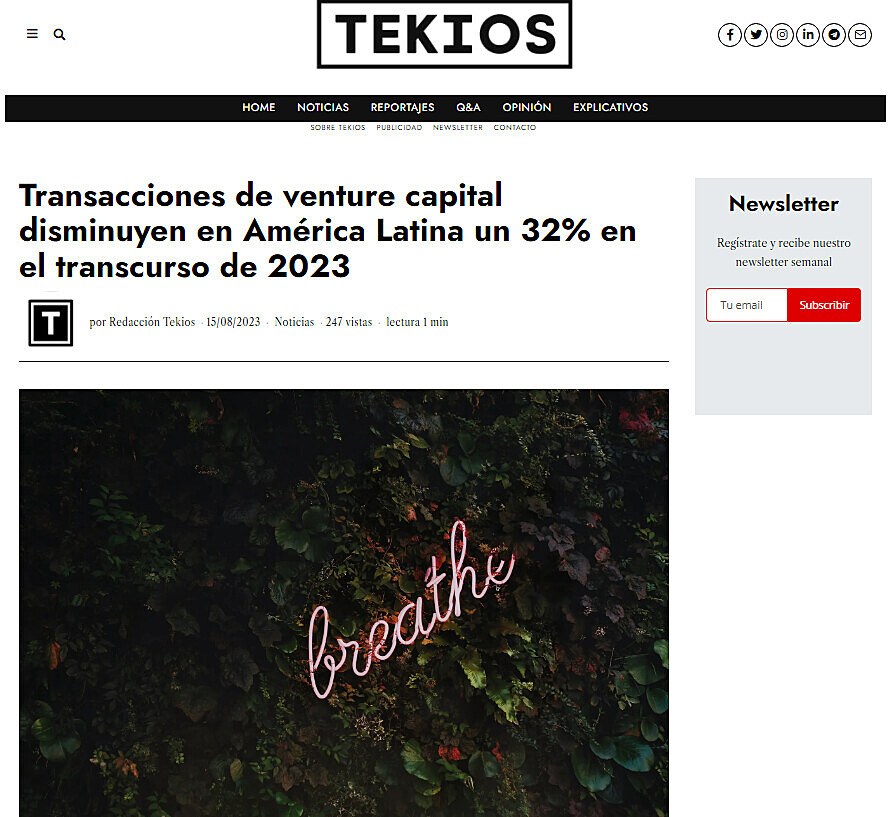 Transacciones de venture capital disminuyen en Amrica Latina un 32% en el transcurso de 2023